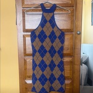 Urban Outfitters Blue and Tan Argyle Mini Dress